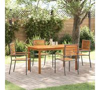 Outdoor Dining Set 5pc Grey Solid Acacia Wood 140cm Table + Stackable Chairs set