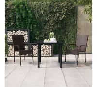Outdoor Dining Set 5pc PE Rattan Black & Brown 160x80cm Glass Top Steel Seats4x