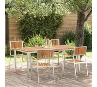 Outdoor Dining Set 5pc Solid Acacia Wood Brown 180x90x75cm Stainless Steel Frame
