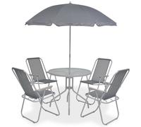 Outdoor Dining Set 6-piece Grey Steel Textilene Chairs Tempered Glass 80x70cm UK