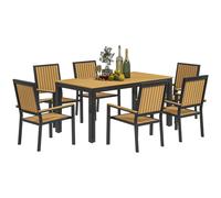 Outdoor Dining Set 6 Seater 160x85x75cm Brown Black Aluminium WPC Table Stacker