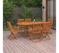 Outdoor Dining Set 7-piece Solid Acacia Wood Natural 180x90x75cm Foldable Chairs