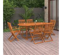 Outdoor Dining Set 7-piece Solid Acacia Wood Natural 180x90x75cm Foldable Chairs