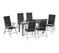 Outdoor Dining Set 7pc Black Aluminium Tempered Glass Rectangular Table 150cm6pc