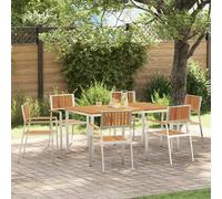 Outdoor Dining Set 7pc Brown Solid Acacia Wood 150x90x75cm SteelFrame Seats6pcs