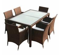 Outdoor Dining Set 9 Pieces Poly Rattan Glass Tabletop Brown/Black vidaXL