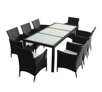 Outdoor Dining Set 9 Pieces Poly Rattan Glass Tabletop Brown/Black vidaXL