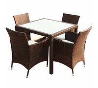 Outdoor Dining Set 9 Pieces Poly Rattan Glass Tabletop Brown/Black vidaXL
