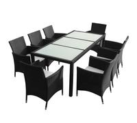 Outdoor Dining Set 9 Pieces Poly Rattan Glass Tabletop Brown/Black vidaXL
