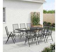 Outdoor dining set 9pc Anthracite Mesh & Steel Extendable Table 212x90x76cm for8