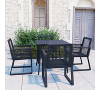Outdoor Dining Set Black PVC Rattan Powder-Coated Steel Glass 80cm Table+2pcsXL