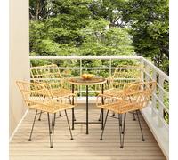 Outdoor Dining Set Brown PE Rattan Steel Tempered Glass Table Ø55x74cm 4-Seater