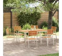 Outdoor Dining Set Brown Solid Teak Wood Table 150x90x75cm with Cushions 7pc 6ch