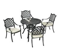 Outsunny 4 Seater Outdoor Dining Set With Cushions Parasol Hole Cast Aluminium