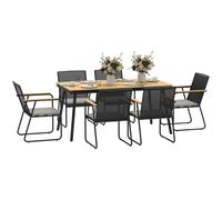 Outdoor dining set Grey 6 Seater 160x85x75cm Wicker Rattan WPC Table Metal Frame