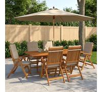 Outdoor Dining Set Parasol 170 x 80 x 75 cm Cream Solid Acacia Wood Set of 8