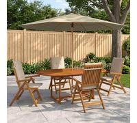 Outdoor Dining Set Parasol 200 x 100 x 75 cm Cream Solid Acacia Wood Set of 6