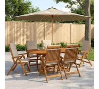 Outdoor Dining Set Parasol 200 x 100 x 75 cm Cream Solid Acacia Wood Set of 8