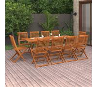 Outdoor dining set Solid acacia wood 220x90x75cm Brown 10-seater foldable sturdy