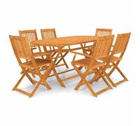 Outdoor Dining Set Solid Acacia Wood Brown 160x85x74cm Folding 7pc 6 Chairs Oval