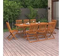 Outdoor Dining Set Solid Acacia Wood Brown 220x90x75cm Table + 8 Foldable Chairs