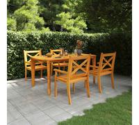 Outdoor Dining Set Solid Acacia Wood Brown Slatted 3pc 85cm Round Table 2 Chairs