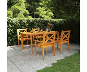Outdoor Dining Set Solid Acacia Wood Brown Slatted 3pc 85cm Round Table 2 Chairs