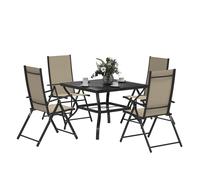 Outdoor Dining Set Square 94x94x71cm 5pc Khaki Galvanised Steel Texteline Fold