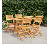 Outdoor Dining Set Teak 120x70cm Table 4 Folding Chairs Teak Parasol Hole x4 Set