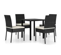 vidaXL Outdoor Dining Set 5 Piece with Cushions Poly Rattan Black Patio Seat