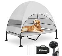 Outdoor Dog Bed with Canopy and 4 Windproof Stakes, Elevated Raised Pet Cot with Removable Shade Tent, Waterproof Design for Large Dogs Camping, Beach, Park, Backyard