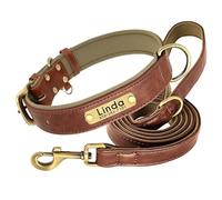 Outdoor Dog Camping Hunting Training Collar And Leash Set Custom Leather Dog Collar And Leash Set Padded Leather Dog Collar Anti-lost Dog Collar For Labrador French Bulldog,Brown Set,M