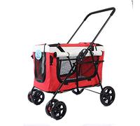 Outdoor Dog Cat Pet Buggy Pushchairs Bicycle Trailers Multi-Functional 360 Degree Rotatable Portable Foldable (red)