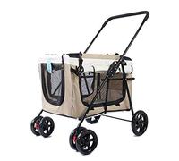 Outdoor Dog Cat Pet Buggy Pushchairs Bicycle Trailers Multi-Functional 360 Degree Rotatable Portable Foldable (Khaki)