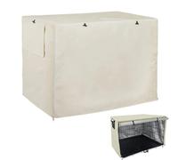 Outdoor Dog Crate Cover with Window Opening and Double Door, 210D Oxford Fabric Waterproof Windproof UV-Resistant Breathable Kennel Cover for Metal Crates (Beige, 124.5 * 79 * 84cm)