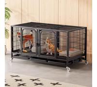 Outdoor Dog Crate with Two Doors and Spinner Wheels, Stackable Design, Durable Carbon Steel Construction