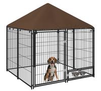 PawHut Outdoor Dog House Kennel with Canopy Top & Lock Rotating Bowl Holder