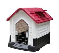 Outdoor Dog House, Plastic Doghouse with Elevated Base, Weatherproof and Easy to Install, Breathable Design for Small to Large Dogs
