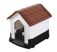 Outdoor Dog House, Plastic Doghouse with Elevated Base, Weatherproof and Easy to Install, Breathable Design for Small to Large Dogs