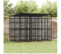 Outdoor Dog Kennel Black Powder-Coated Steel 295x200x228cm Roof Lockable Durable