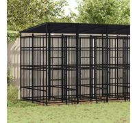 Outdoor Dog Kennel Black Powder-Coated Steel 487x200x228 cm With Roof Lockable.