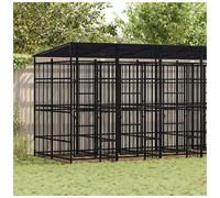 Outdoor Dog Kennel Black Powder-Coated Steel 583x200x228cm Roof Lockable Large