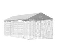Outdoor Dog Kennel Dog House with Roof Dog Cage Silver Galvanised Steel vidaXL