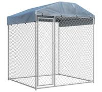 Outdoor Dog Kennel with Canopy Top, 193x193x225 cm Galvanized Steel, Chain Link Mesh, Lockable Latch System, Weather Resistant Dog House for Outdoor Use