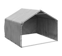 vidaXL Outdoor Dog Kennel with Weatherproof PE Cover – Galvanised Steel 3x2x1.9 m