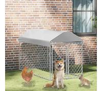 Outdoor Dog Kennel with Roof, 200x100x125 cm Galvanized Steel Frame, Secure Chain Link Mesh for Exercise & Training, Weatherproof Polyethylene Cover