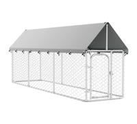 Outdoor Dog Kennel with Roof 400x100x150 cm Galvanised Steel | Lockable hinged door,mesh ventilation walls,water- PE canopy,UV protected top,for chickens rabbits ducks