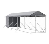 Outdoor Dog Kennel with Roof Silver 2x10x2.5 m Galvanised Steel | Lockable door, water- polyethylene roof, ventilative mesh, sturdy metal frame, suitable for small animals