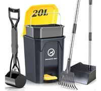 Outdoor Dog Poop Trash Can & Plastic Pooper Scooper Set for Yard - 20L/5.2 Gallen Dog Waste Trash Can Pet Waste Disposal Station with Inner Bucket (Trash Can + Plastic/Metal Pooper Scooper Set)