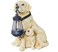 Outdoor Dog Statues with Solar Lantern, Garden Labrador Retriever Ornament, Labrador Dog Mom and 2 Labrador Puppy Dog Statue Decoration, for Lawn Yard